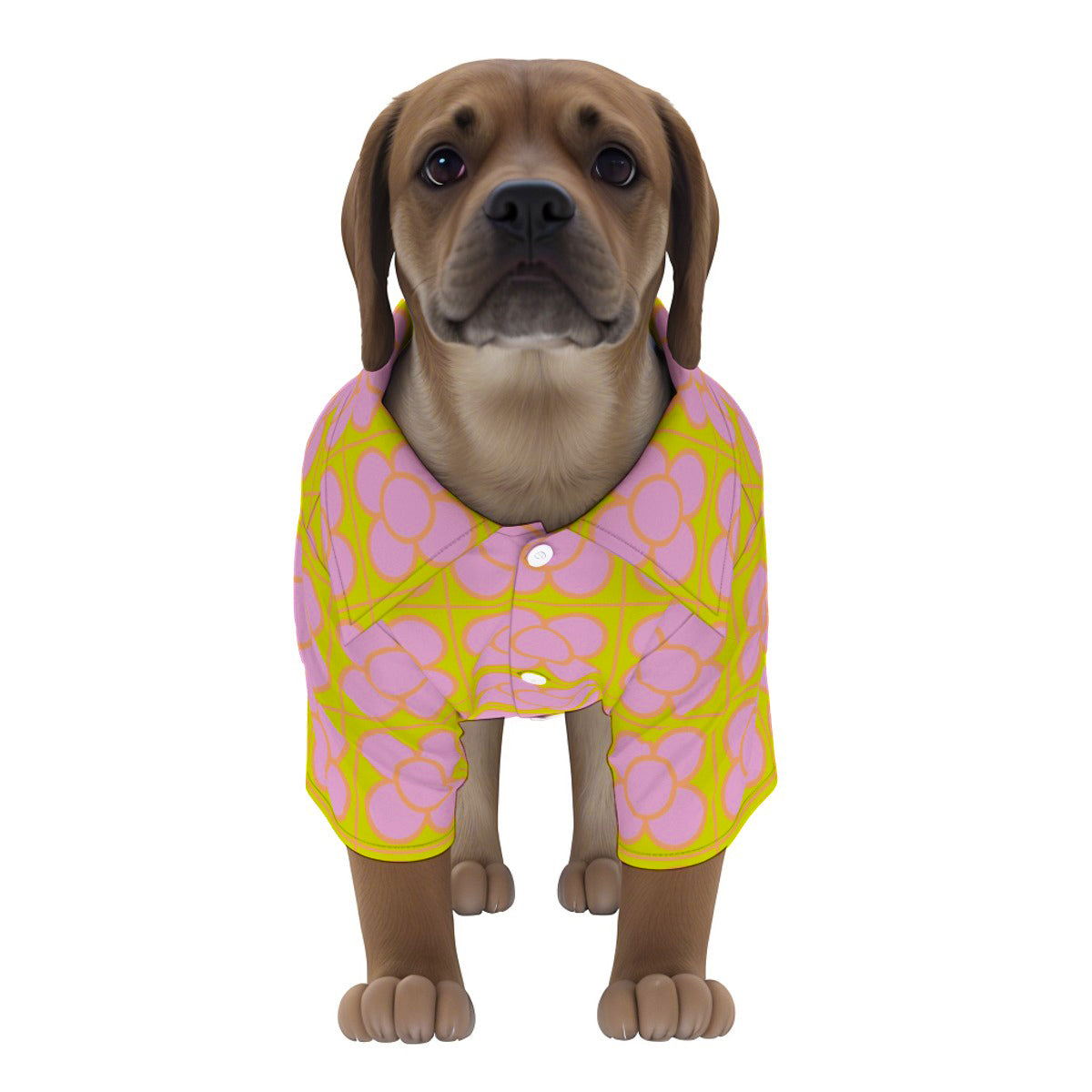 60s Flowers Dog Hawaiian Button Up