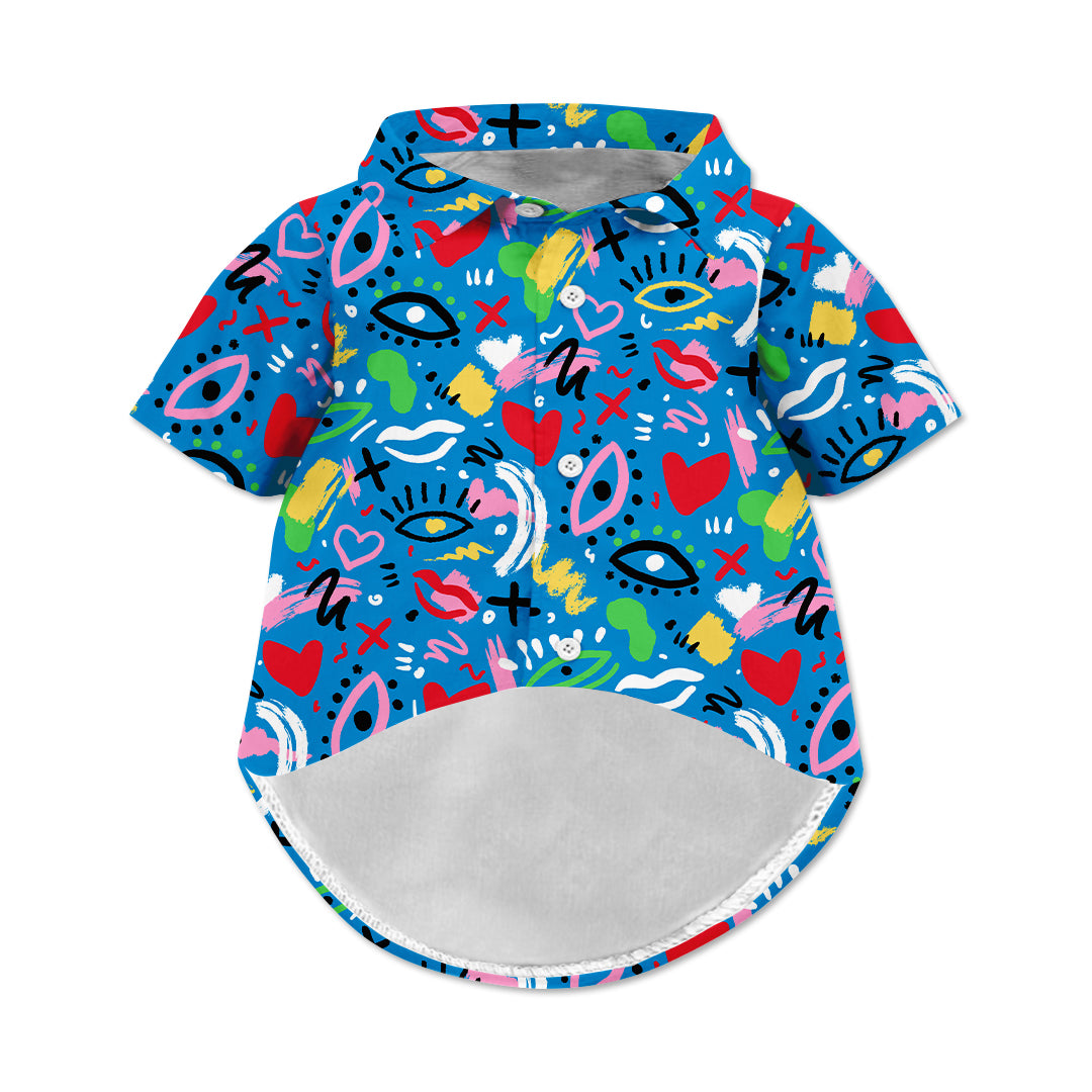 Abstract Lips Dog Hawaiian Button Up