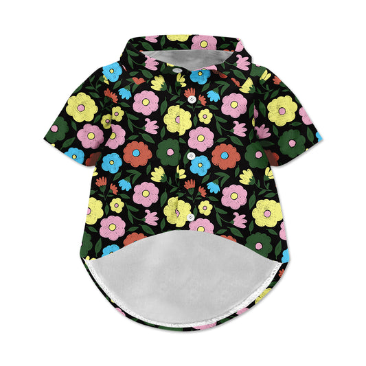 Big Flowers Dog Hawaiian Button Up