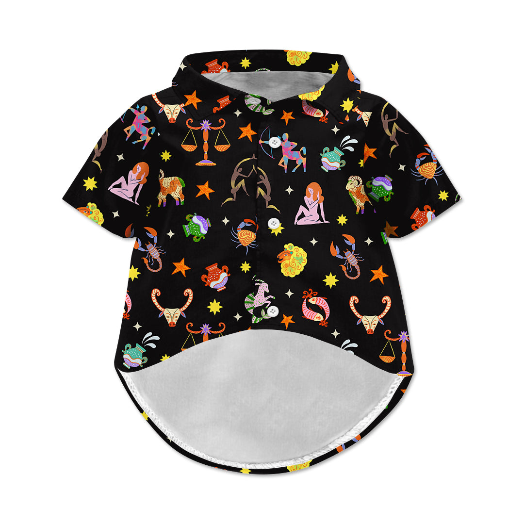 Zodiac Pattern Dog Hawaiian Button Up