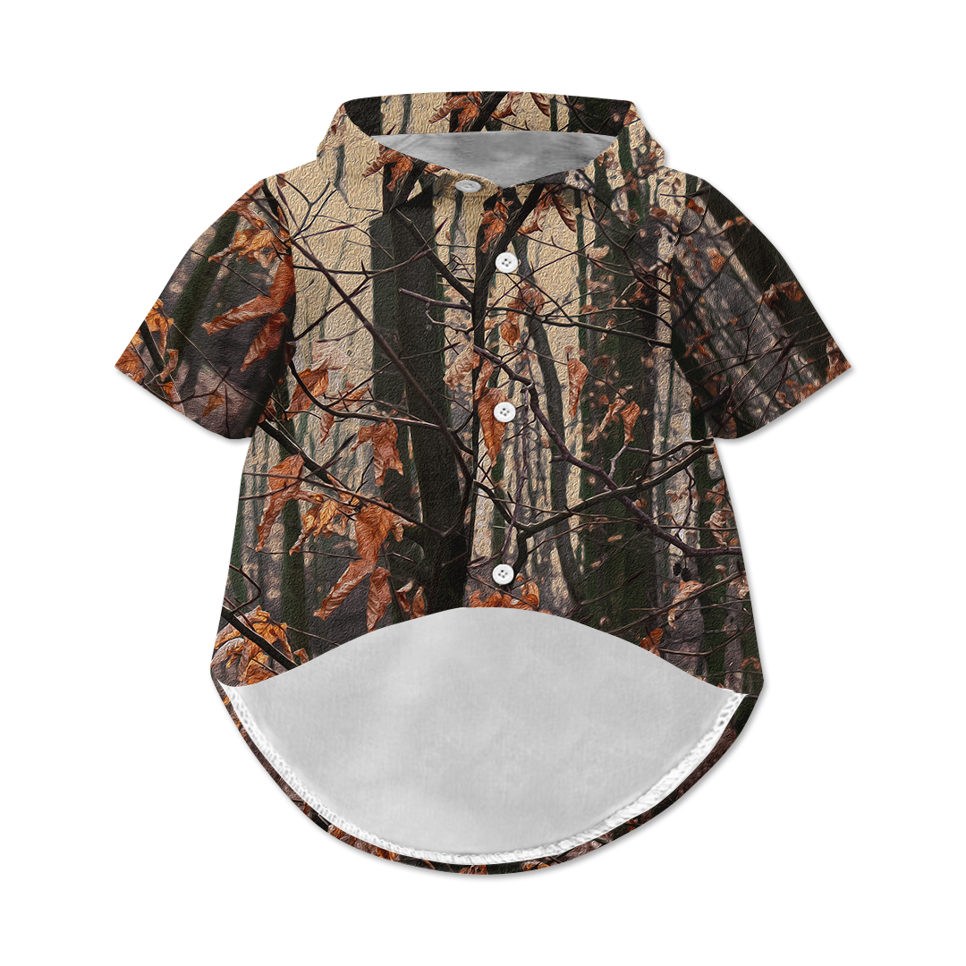 Autumn Camouflage Dog Hawaiian Button Up