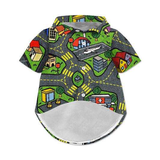 Car Map Dog Hawaiian Button Up