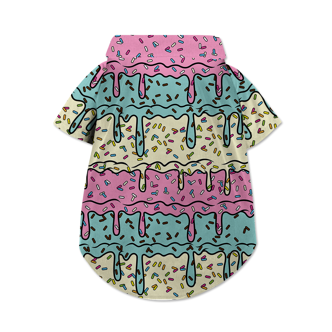 Ice Cream Drip Dog Hawaiian Button Up