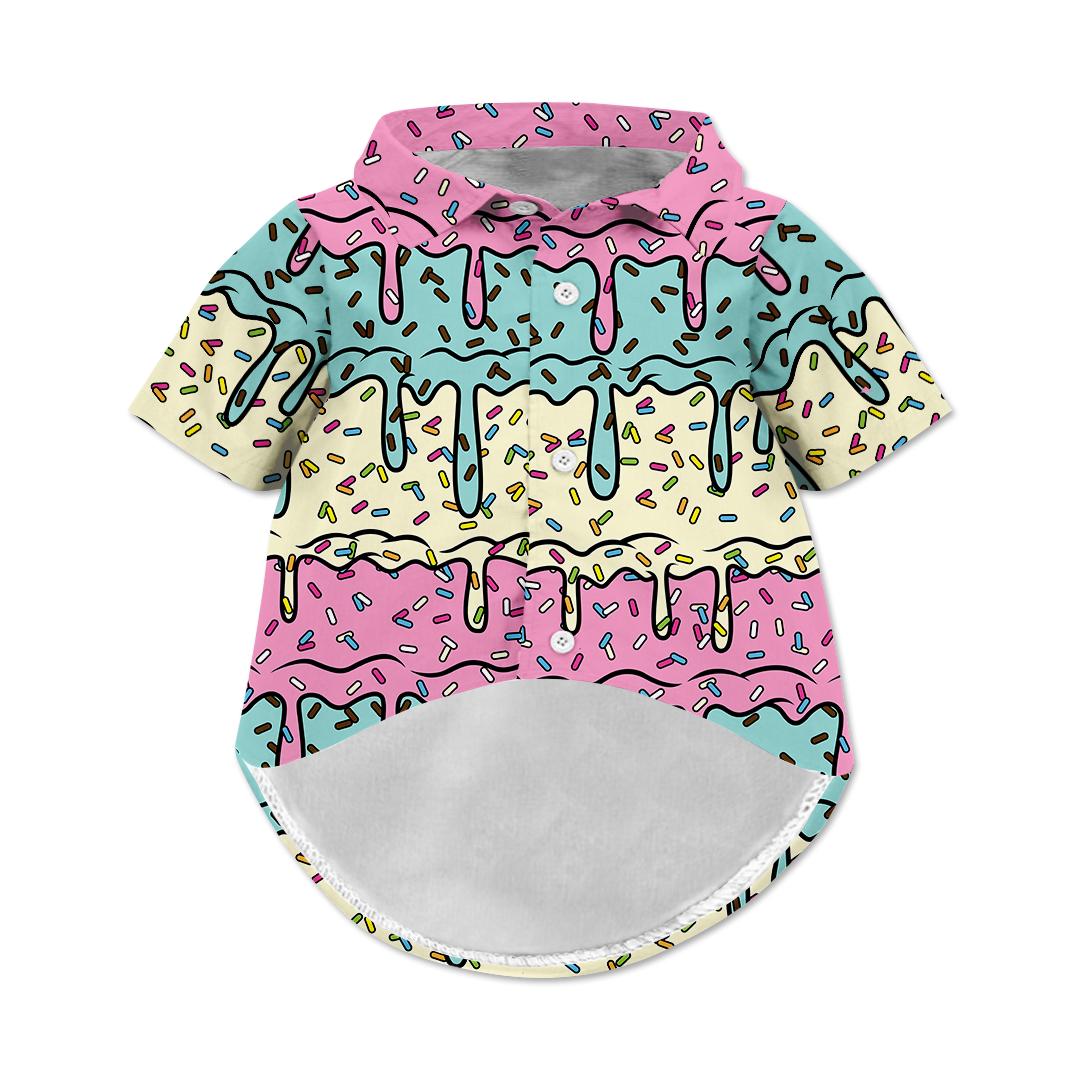 Ice Cream Drip Dog Hawaiian Button Up