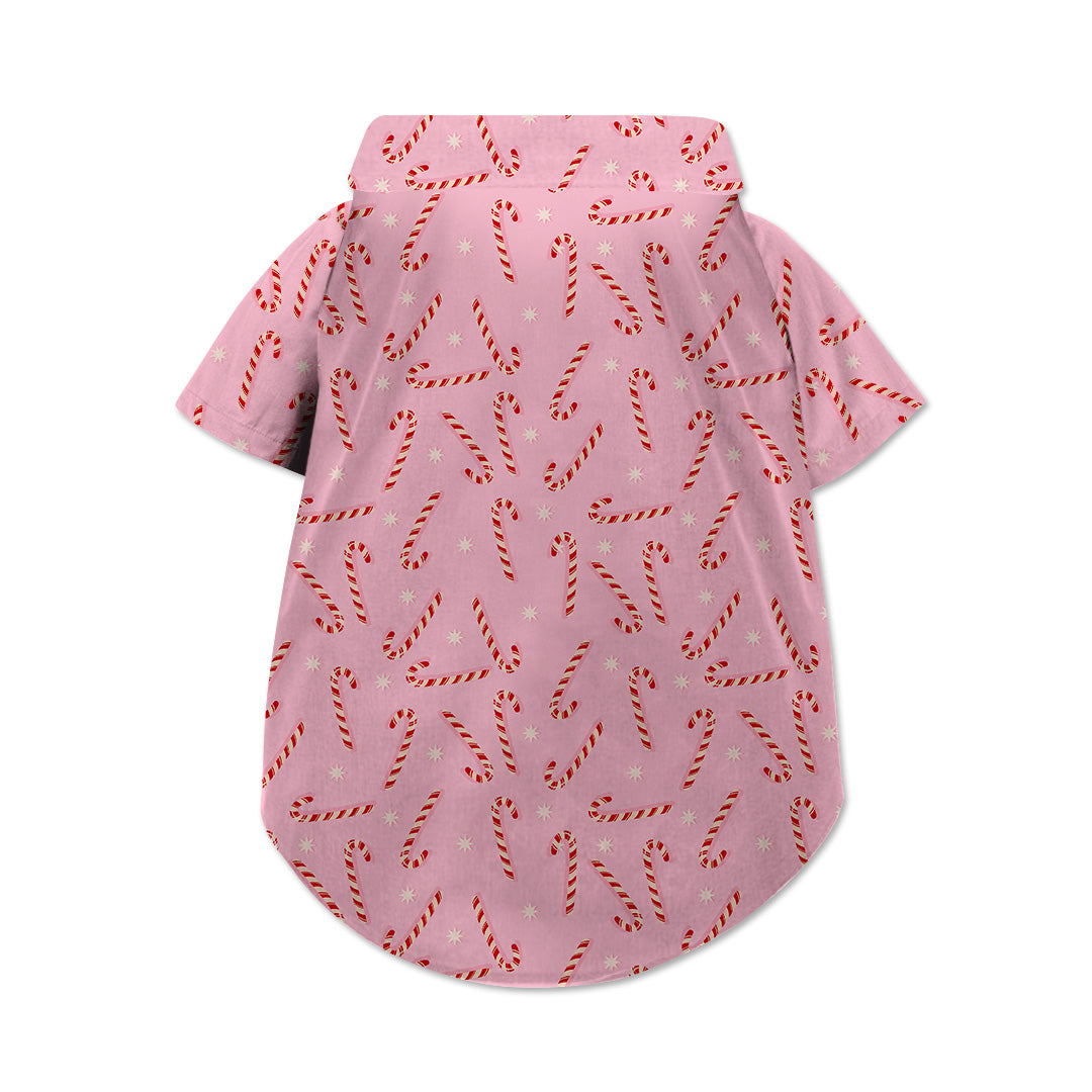 Pink Candy Canes Dog Hawaiian Button Up