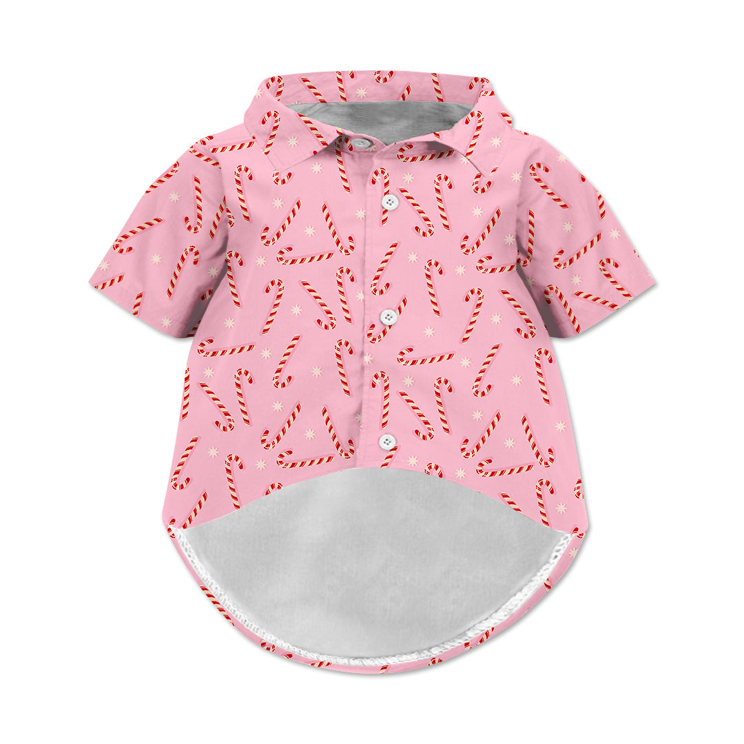 Pink Candy Canes Dog Hawaiian Button Up