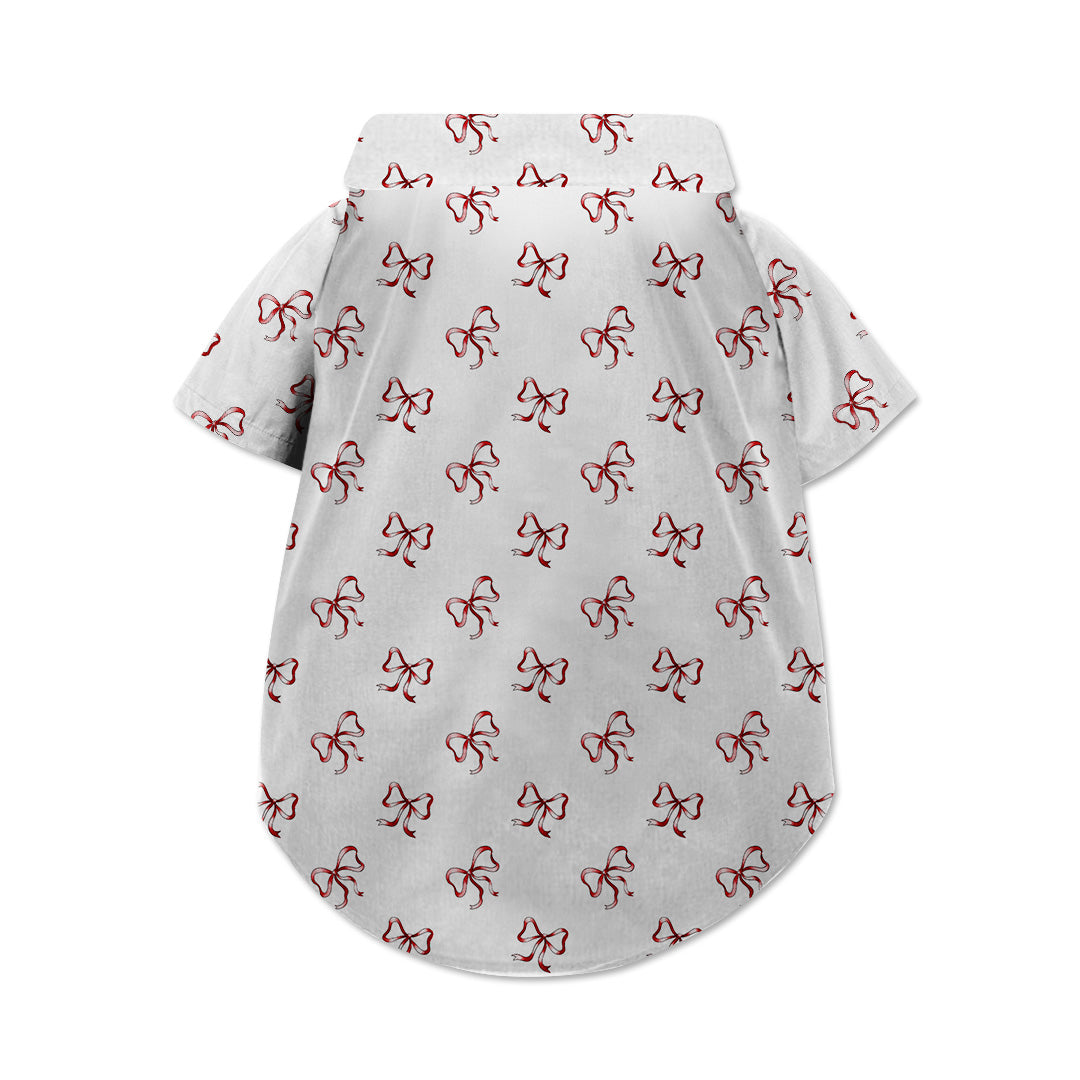 Red Bow Dog Hawaiian Button Up