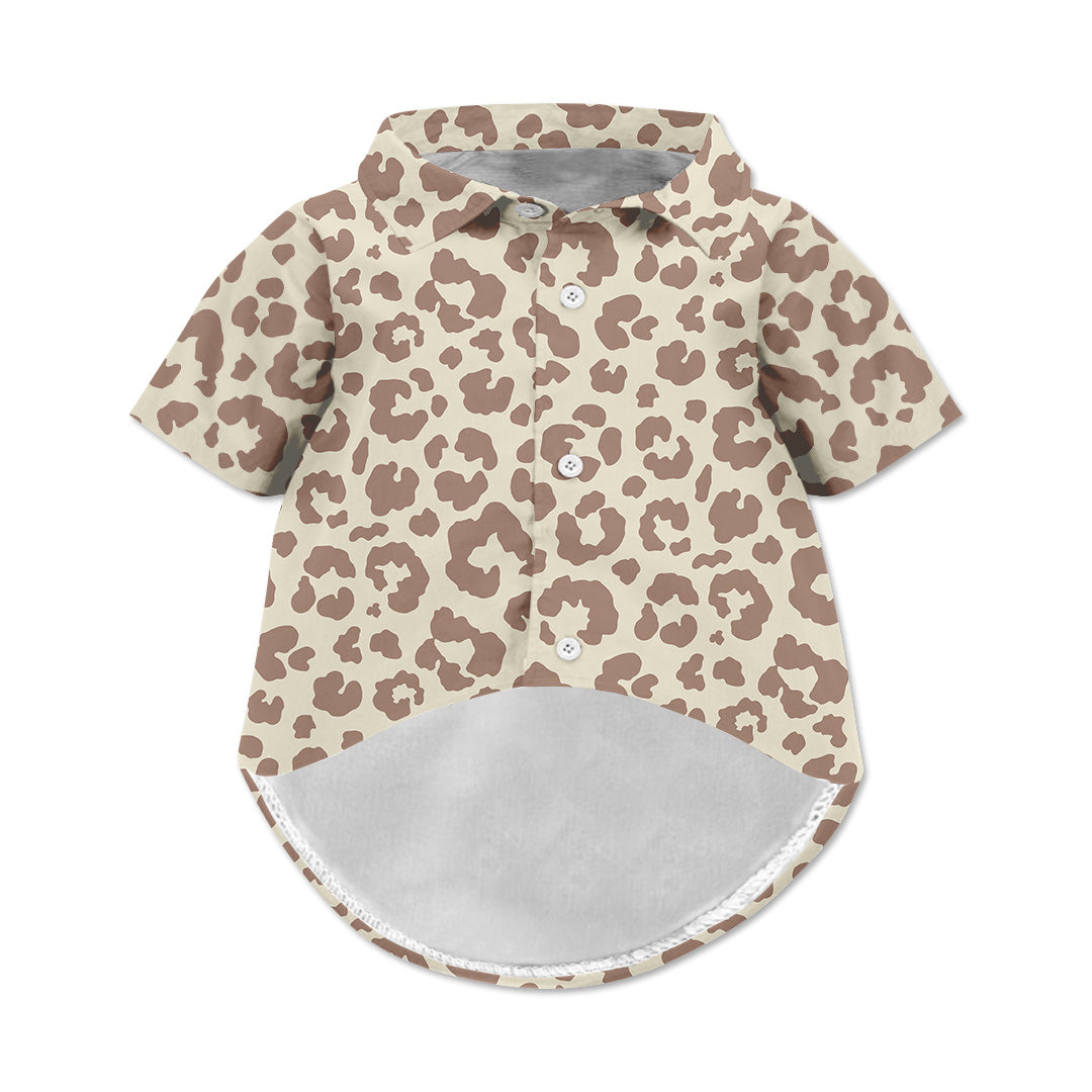 Brown Leopard Pattern Dog Hawaiian Button Up