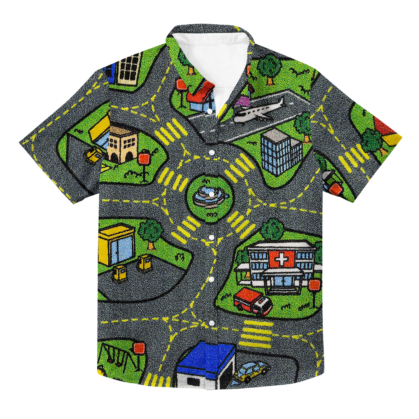 Car Map Unisex Hawaiian Button Up