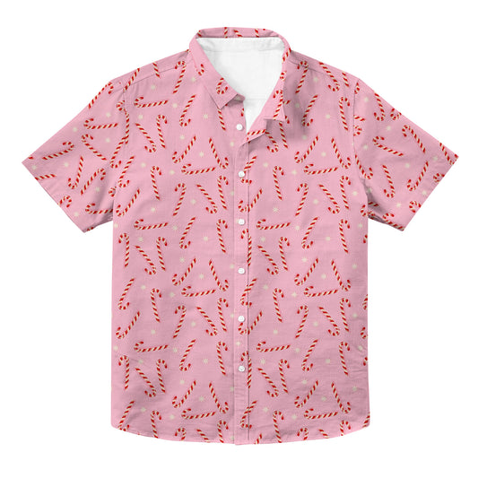 Pink Candy Canes Unisex Hawaiian Button Up