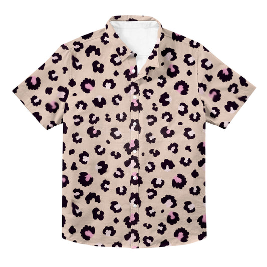 Black & Pink Leopard Pattern Unisex Hawaiian Button Up