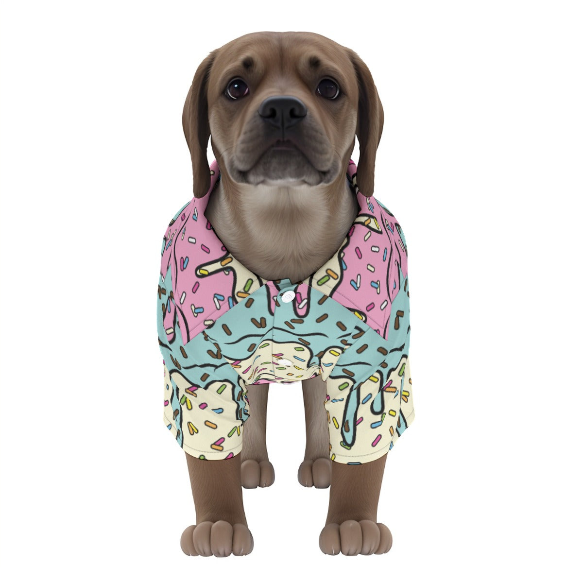 Ice Cream Drip Dog Hawaiian Button Up