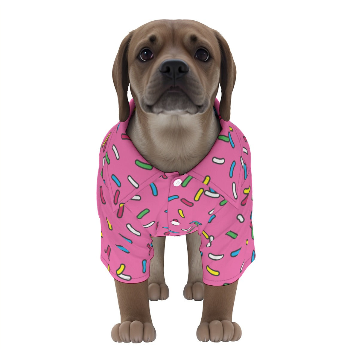 Cartoon Sprinkle Dog Hawaiian Button Up